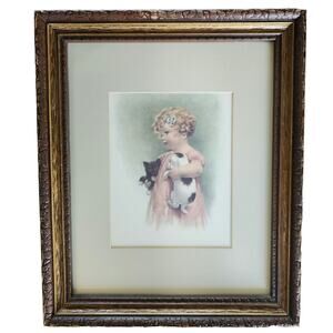 "Friendly Enemies" vintage framed & matted 8X10 BESSIE PEASE GUTMANN art